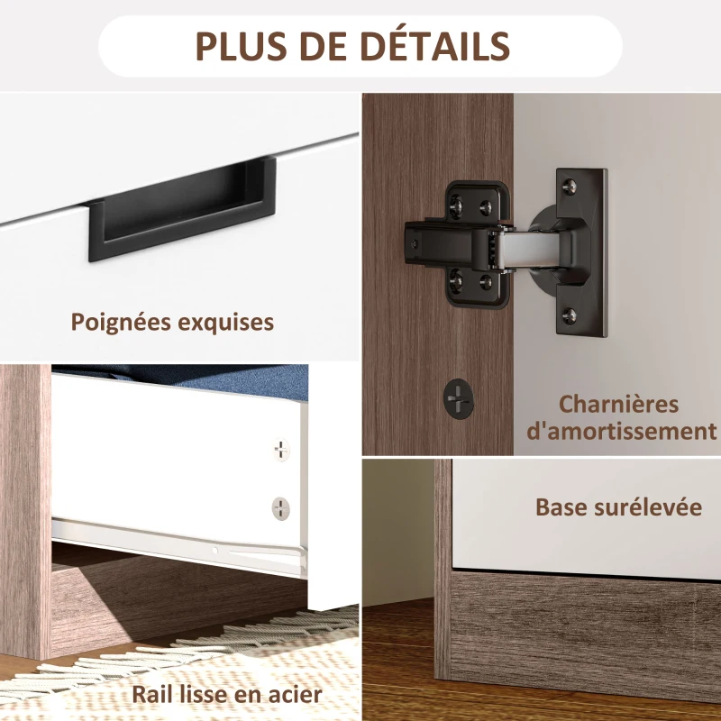 HOMCOM Armoire 2 portes, armoire moderne avec 3 tiroirs et tringle de suspension pour chambre à coucher, marron