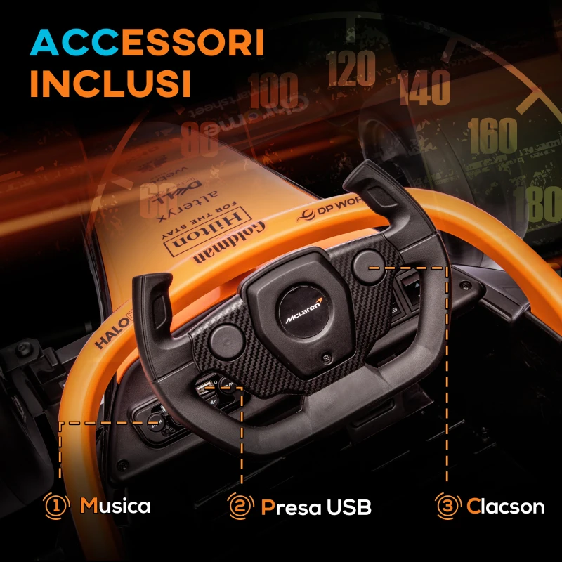 AIYAPLAY Macchina Elettrica per Bambini 3-5 Anni con Licenza McLaren, Telecomando e Clacson, 115x67x50 cm, Arancione
