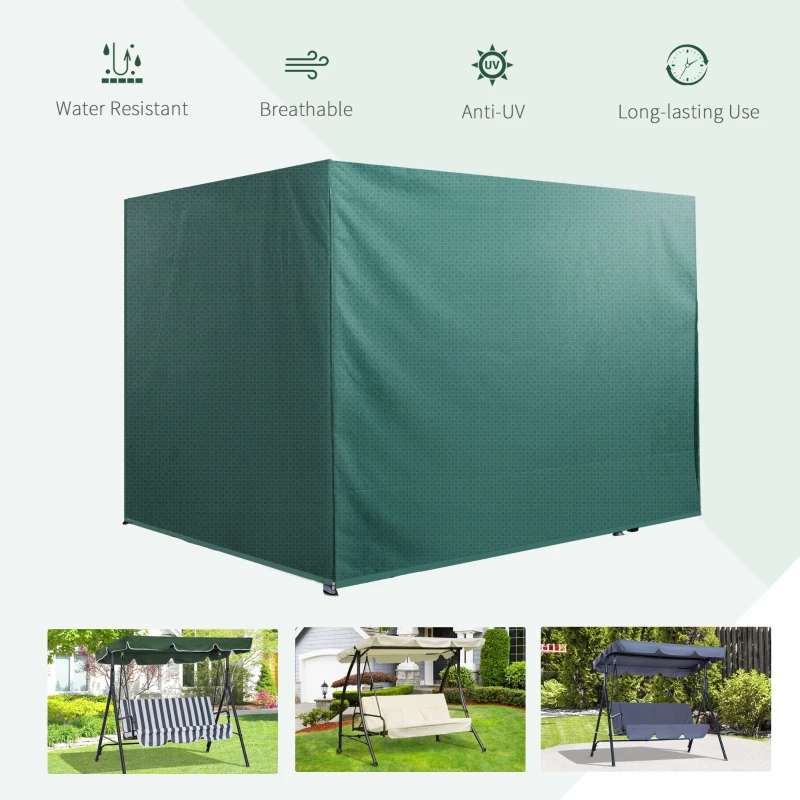 Outsunny Patio 3 Seater Swing Chair Bench Cover Outdoor Garden Furniture Rain Protection Cover Protector Waterproof Anti-UV, 215L x 155W x 150Hcm, Dark Green