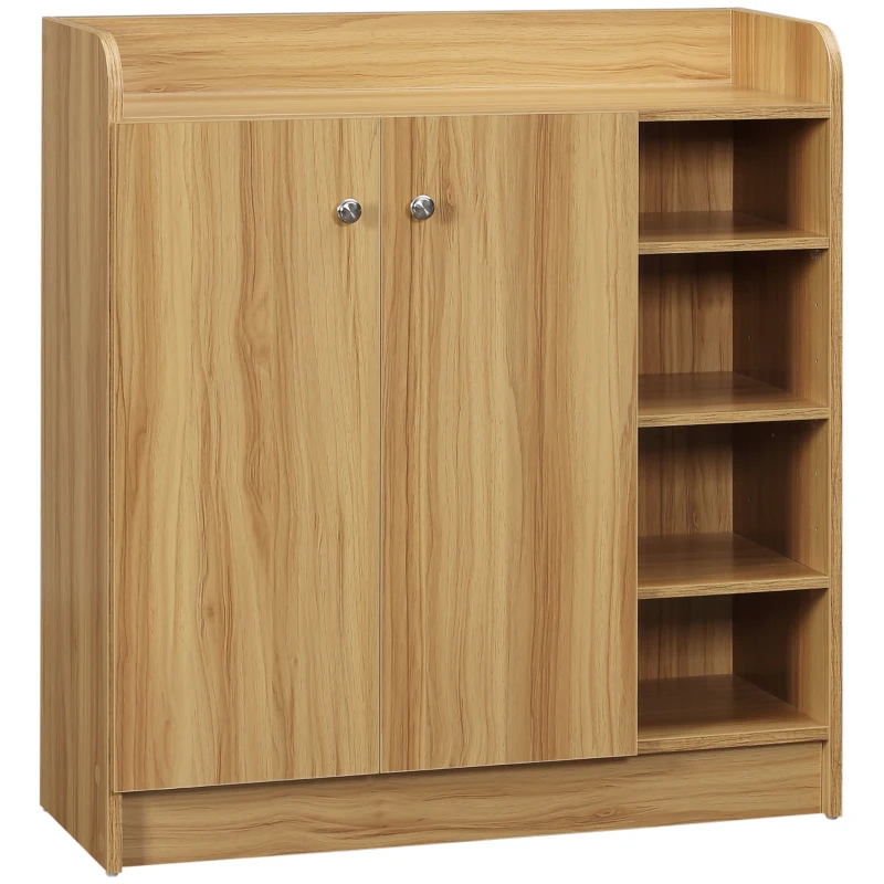 HOMCOM Meuble de rangement à chaussures pour entrée avec 4 compartiments ouverts et placard double porte - étagère réglable