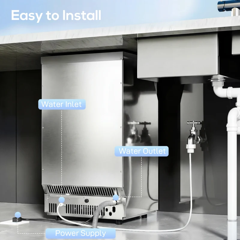 HOMCOM Commercial Ice Maker Machine, 36kg/24H Stainless Steel Under Counter or Freestanding Ice Machine, Silver