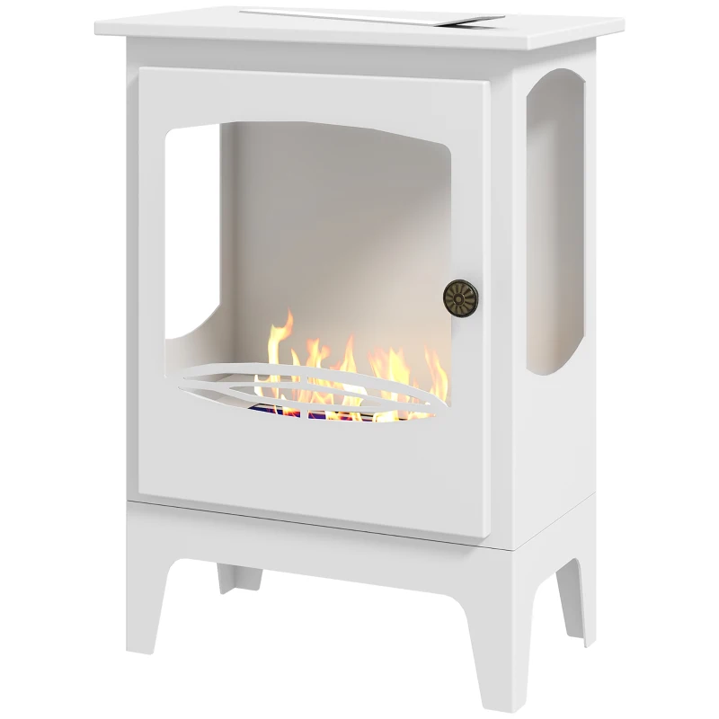 HOMCOM Freestanding Ethanol Fireplace, Steel Bioethanol Fireplace with Stainless Steel Flame Snuffer, 0.9L Tank, 3 Hours Burning Time for Indoor, White