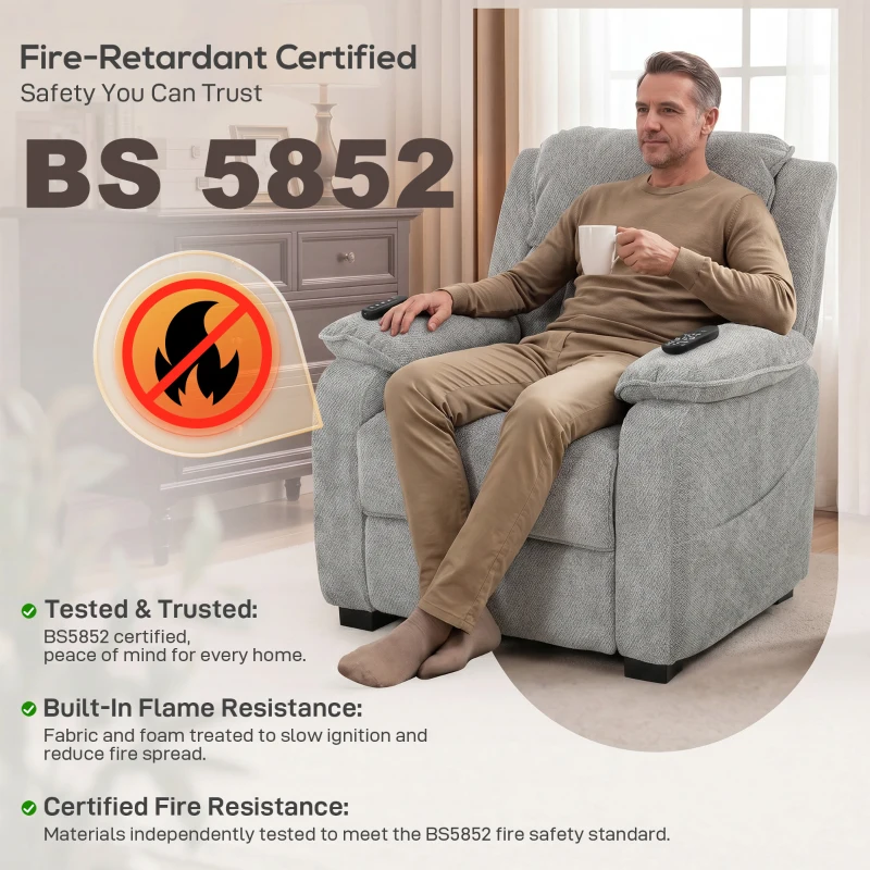 HOMCOM Power Recliner Armchair with Massage and Heat, Electric Reclining Chair with Wide Spring Seat, Light Grey