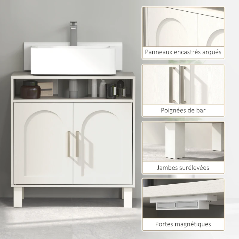 HOMCOM Meuble salle de bain sous lavabo meuble sous lavabo placard 2 portes avec étagère réglable 60 x 30 x 63 cm blanc