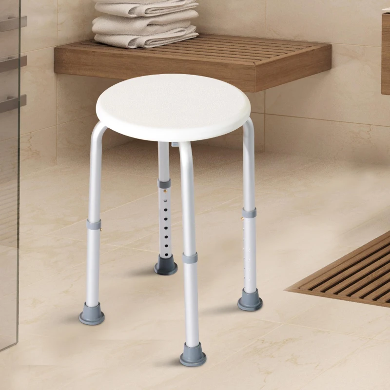 HOMCOM Tabouret de Douche réglable en Hauteur siège de Douche Ergonomique Pieds antidérapants Charge Max. 136 Kg alu HDPE Blanc