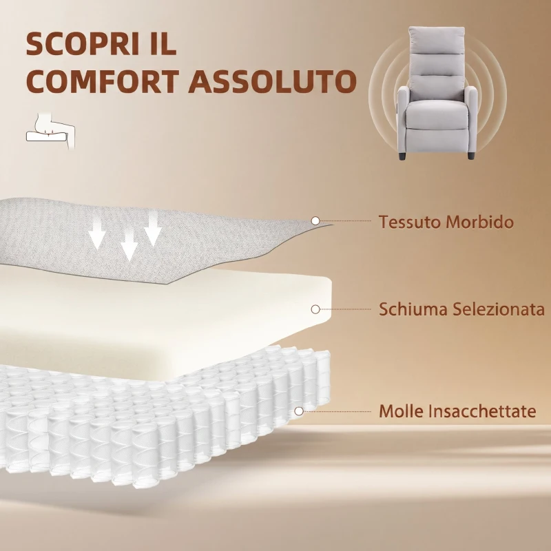 HOMCOM Poltrona Massaggiante e Reclinabile a 160° con Poggiapiedi e Telecomando, 66x91x108 cm, in Ciniglia Grigio Chiaro
