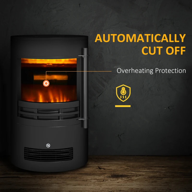 HOMCOM 1000W/2000W Freestanding Electric Fireplace, Indoor Heater Fire Stove with Log Burner Effect Flame, Thermostat Control