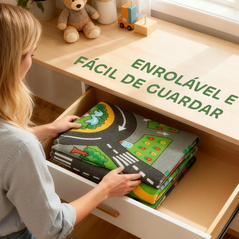 AIYAPLAY Tapete Infantil Estrada de Cidade 160x100 cm Tapete Educativo Antiderrapante para Engatinhar e Brincar com Carros Multicor