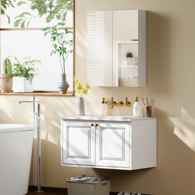 HOMCOM Bademöbel Spiegelschrank Badeschrank Hängeschrank Badezimmer Spiegel Schrank (60 x 15 x 75 cm)