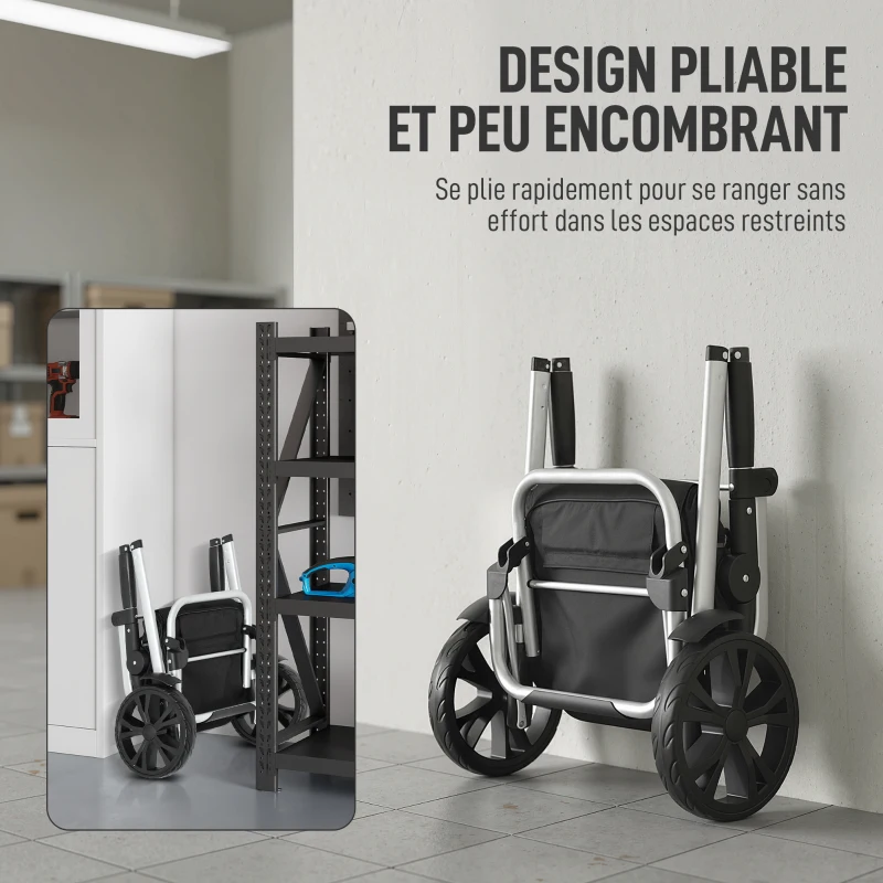 HOMCOM Chariot de courses pliable 40 L caddie de courses portable à roulettes avec poignée télescopique, 45,5x35,5x97cm, noir