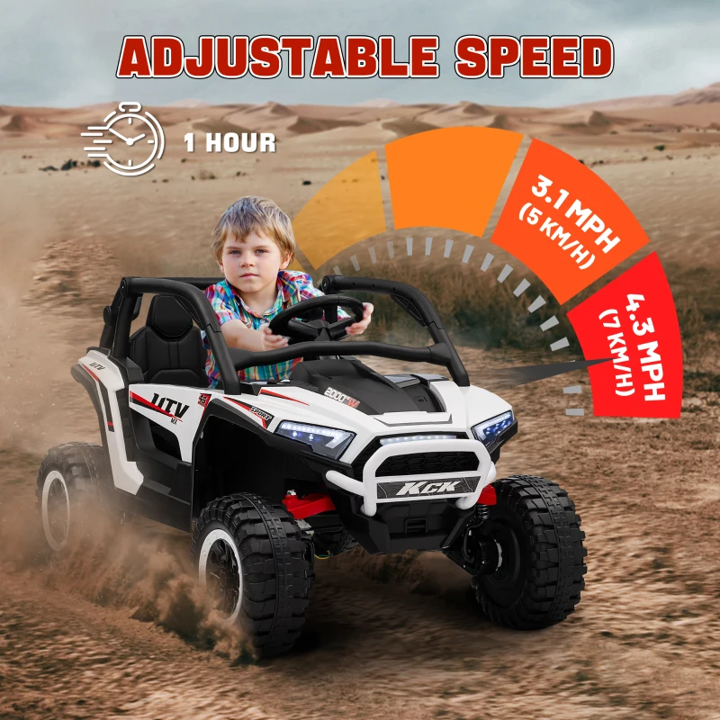 AIYAPLAY 2 Seater 24V 7AH Ride on Truck, Battery Powered Electric Ride On Car w/ Remote, Suspension, 3 Speeds, White