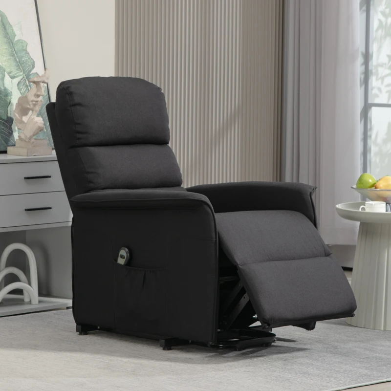 HOMCOM Poltrona Relax Reclinável Elétrica Poltrona Levanta Pessoas com Controlo Remoto e Bolso Lateral 66x90x96 cm Preto