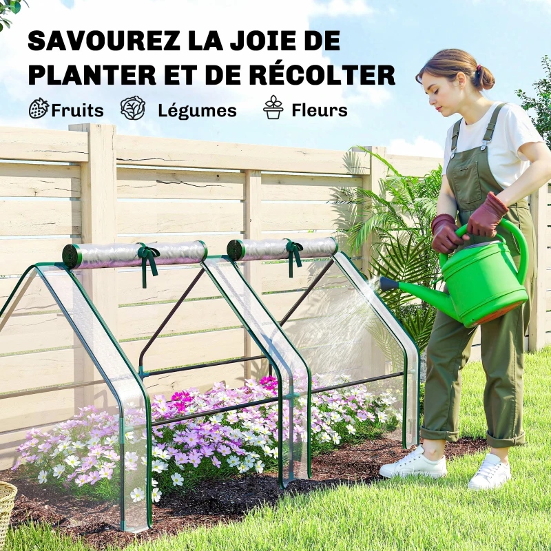 Outsunny Mini Serre de Jardin Mini serre Tunnel Toit Pointu Acier Anti-UV Fenêtres, 180x 90x90cm, Transparent