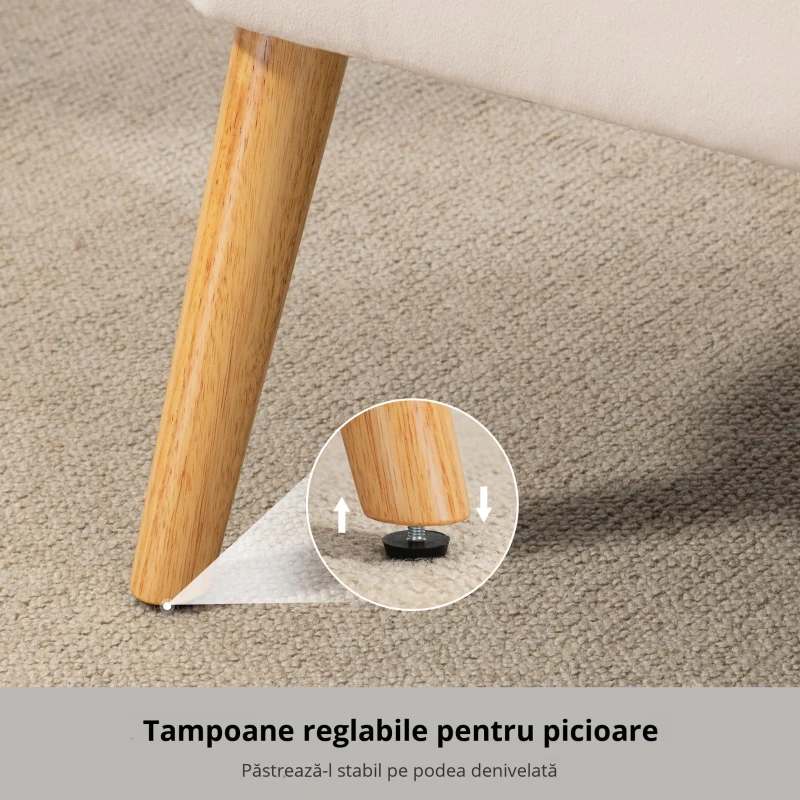 HOMCOM Canapea design retro 2 locuri, picioare din lemn, 117 cm x 56,5 cm x 77 cm, crem