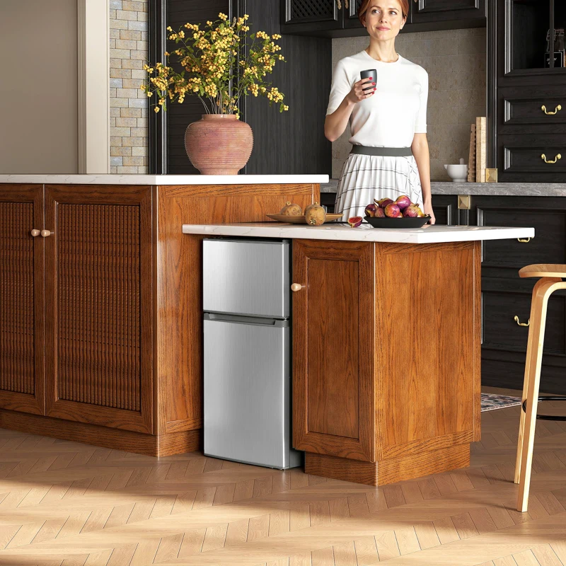 HOMCOM Réfrigérateur congélateur 88 L, petit réfrigérateur combiné avec portes réversibles et éclairage, 45,5x50x86,5cm, gris(m-12)