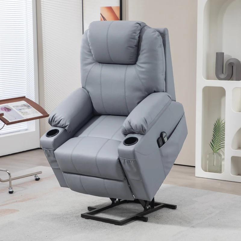 HOMCOM Massagesessel Aufstehhilfe Seniorensessel, 8 Massagemodi, neigbare Rückenlehne, 88c m x 99 cm x 106 cm,Grau(m-10)