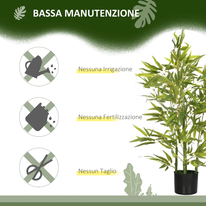 HOMCOM Pianta di Bambu Artificiale Alta 90 cm da 504 Foglie in PEVA e PP Verde con Vaso in Cemento Ø15x12.5 cm