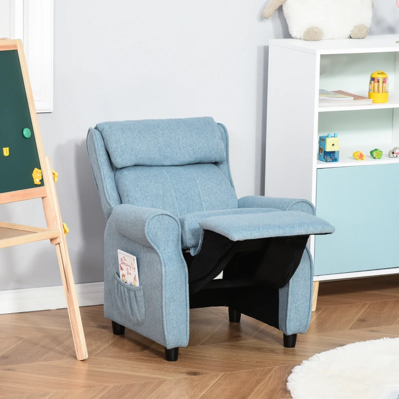 HOMCOM Kindersofa Kindersessel mit Fußstütze Armlehne verstellbare Rückenlehne Relaxsessel Kindercouch Stuhl Liegecouch Kinder Sofa für 3-5 Jahre Jungen und Mädchen Blau