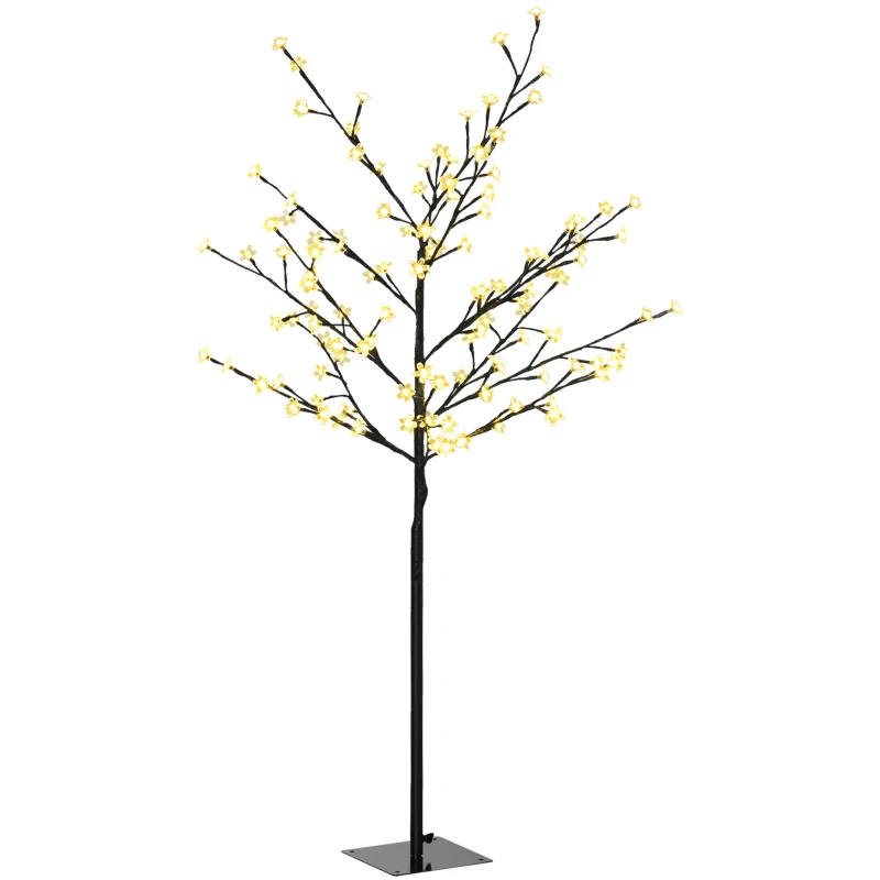 HOMCOM Árvore de Cerejeira com 120 Luzes LED IP44 Candeeiro Decorativo Flor de Cereja com Ramos Flexíveis 17x17x120cm Preto