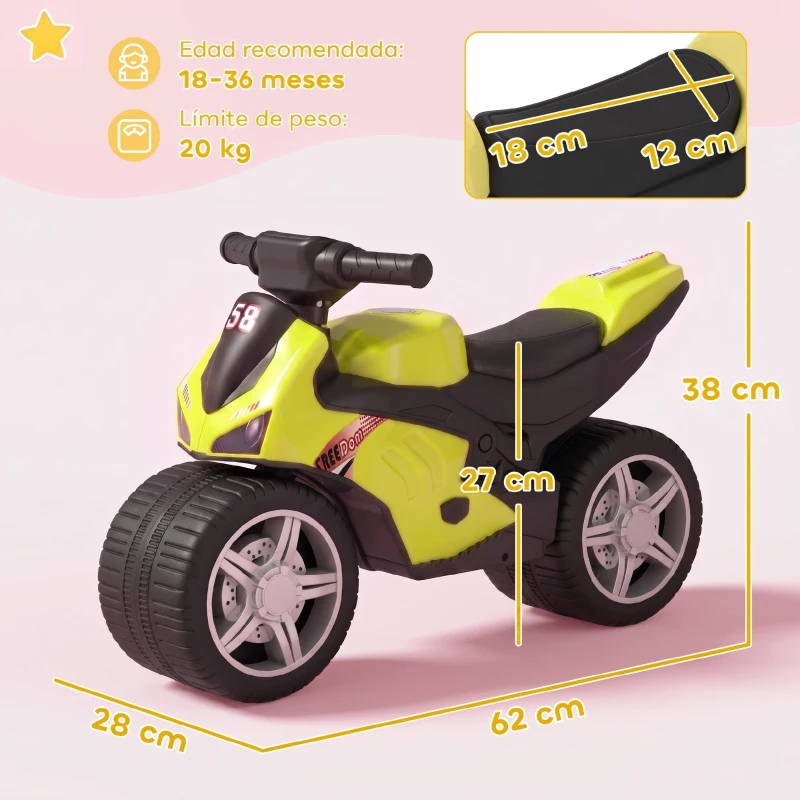 AIYAPLAY Bicicleta sin Pedales Moto Correpasillos con Música y Ruedas Extra Anchas para Niños y Niñas de 18 a 36 Meses Verde