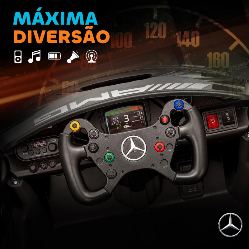AIYAPLAY Carro Elétrico para Crianças Mercedes-AMG GT3 Evo12V com Controlo Remoto 2,4G e Motor Duplo 115x66x44 cm Preto