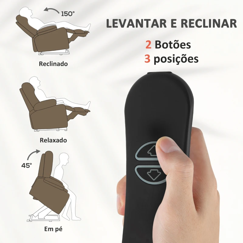 HOMCOM Poltrona Relax Reclinável Elétrica Levanta Pessoas com Comando, Porta USB e Bolsos Laterais Castanho