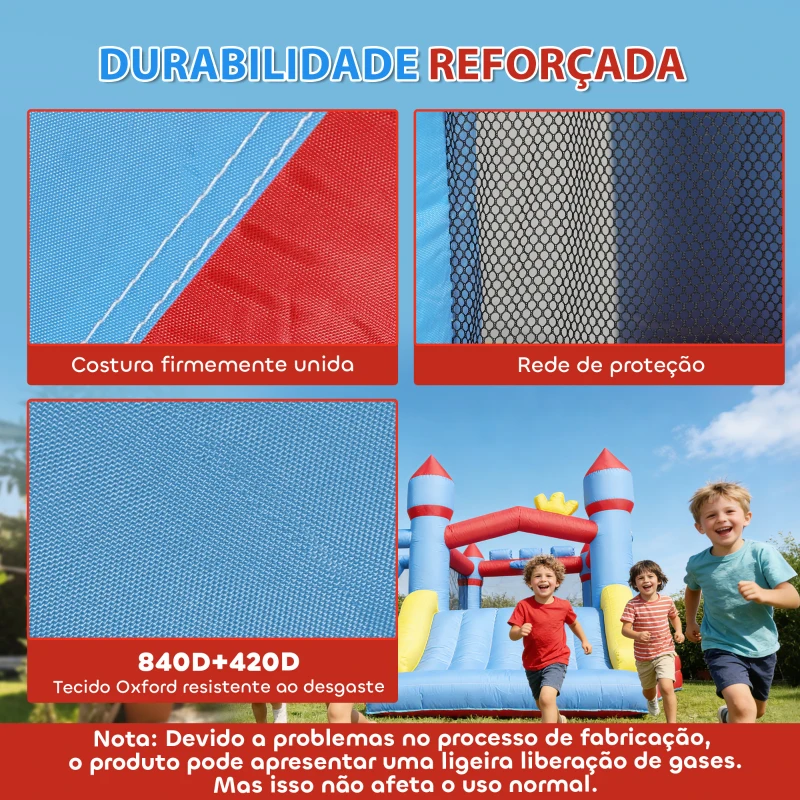 AIYAPLAY Castelo Insuflável para Crianças com Soprador Escorrega Trampolim Piscina Coluna de Boxe e Cesto de Basquetebol 277x270x215 cm
