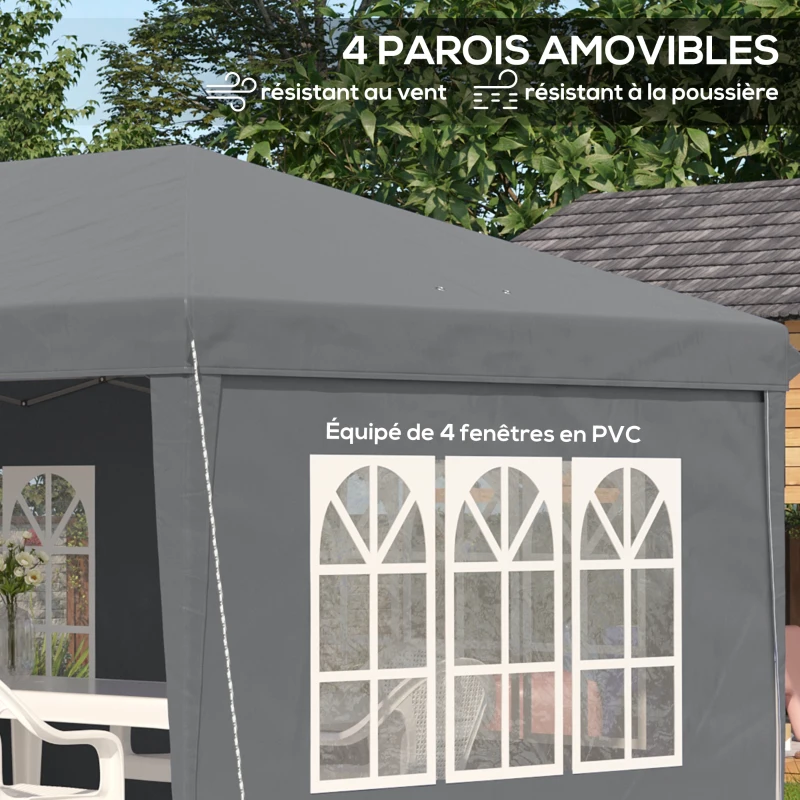 Outsunny Tonnelle pop-up pliante - tente de réception - 3 x 6 m 3 cotés démontables gris