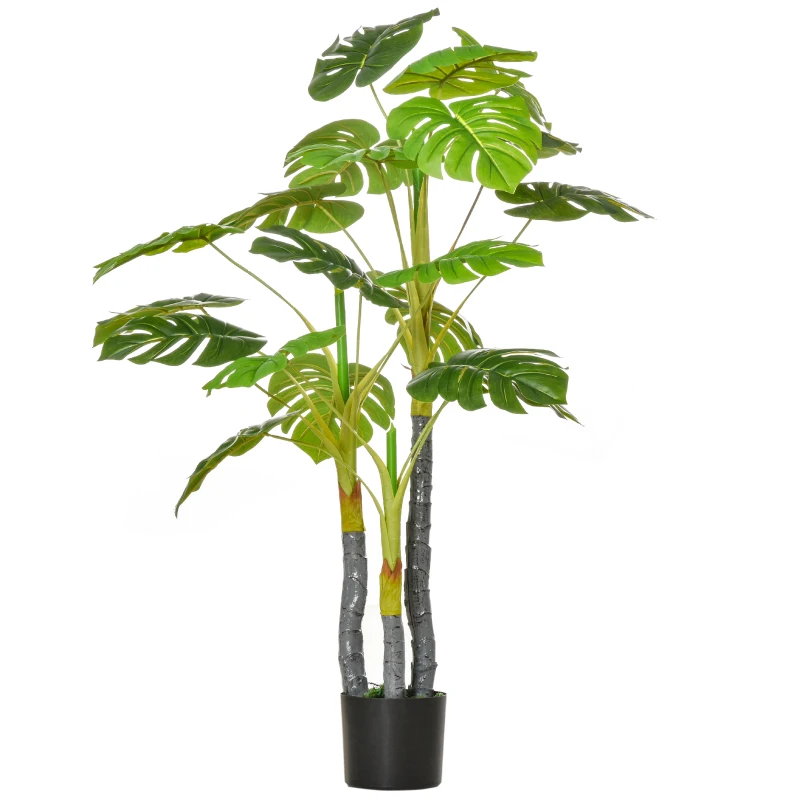 HOMCOM Arbre Artificiel Monstera H.1,2 m, tronc et branches en lichen, feuilles de tortue, grand réalisme, pot inclus