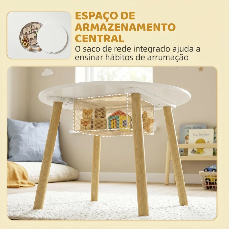 AIYAPLAY Mesa Infantil com 2 Cadeiras e Saco de Rede Tema Nuvem para Crianças dos 3 aos 6 Anos Creche Sala de Aula Branco
