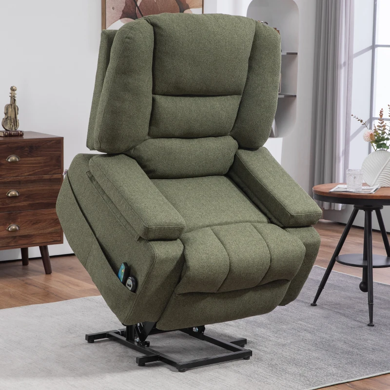 HOMCOM Fauteuil releveur relax électrique, fonction massage et chaleur, inclinaison réglable, repose-pied, télécommandes, vert(m-2)