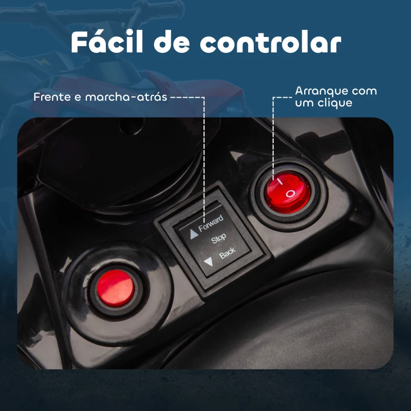 AIYAPLAY Quadriciclo Elétrico para Crianças 6 V Quadriciclo para Crianças com Velocidade até 3 km/h Faróis e Música 70x42x45 cm Vermelho
