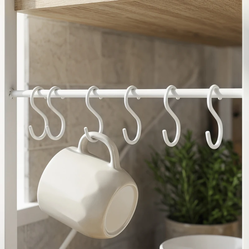HOMCOM Kitchen Baker's Rack, Microwave Stand with Storage Shelves and 6 Hooks for Small Spaces