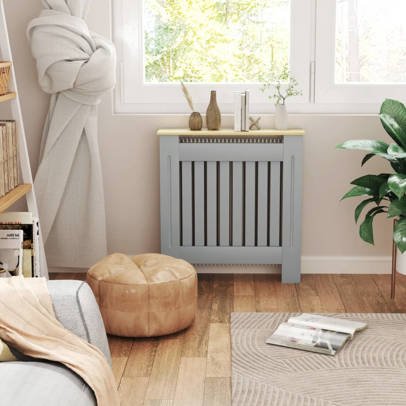 HOMCOM Cubier pentru Radiator din MDF pentru Living Dormitor Hol 78x19x83 cm Gri și Stejar