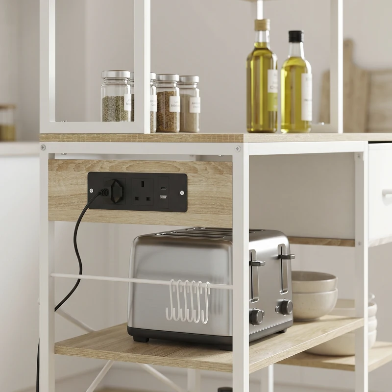 HOMCOM Kitchen Baker's Rack, Microwave Stand with Storage Shelves and 6 Hooks for Small Spaces