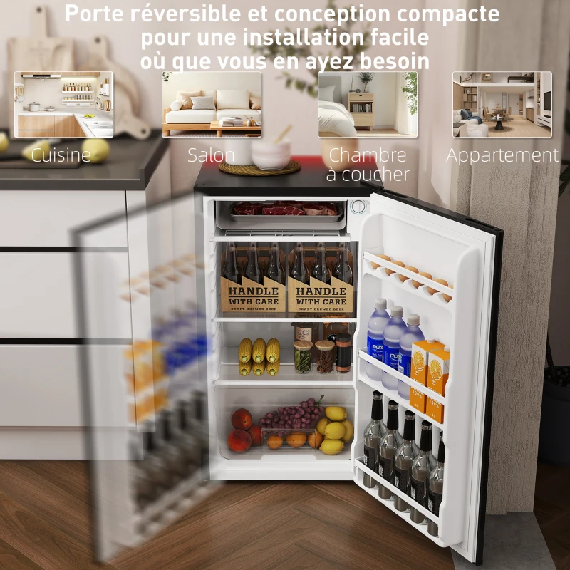 HOMCOM Réfrigérateur congélateur petit réfrigérateur 91 L étagères modulables design sous-comptoir 47,5 x 44,2 x 84 cm noir