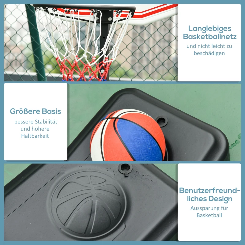 HOMCOM® kinderbasketbalring met standaard in hoogte verstelbaar 205-250 cm basketbalstandaard rolbaar korfhoogte tot 210 cm wielen(m-7)
