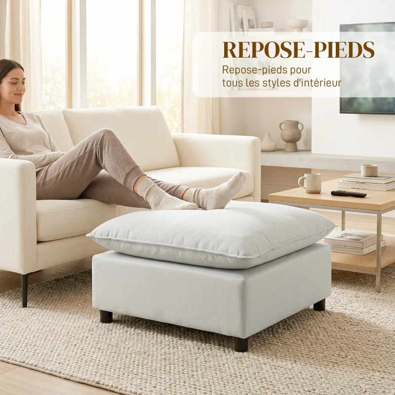 HOMCOM Repose pied salon carré, ottoman avec pieds en plastique, pouf salon pour chambre à coucher, entrée, 75x75x40 cm, gris