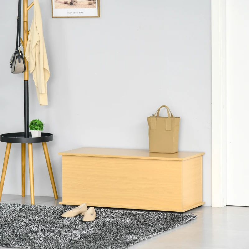 HOMCOM Storage Chest, Large 114L Blanket Box, Shoe Bench with Safety Hinged Lid, Storage Trunk, Bed End Bench for Bedroom, Hallway, Living room, Playroom, 100 x 40 x 40cm, Burlywood