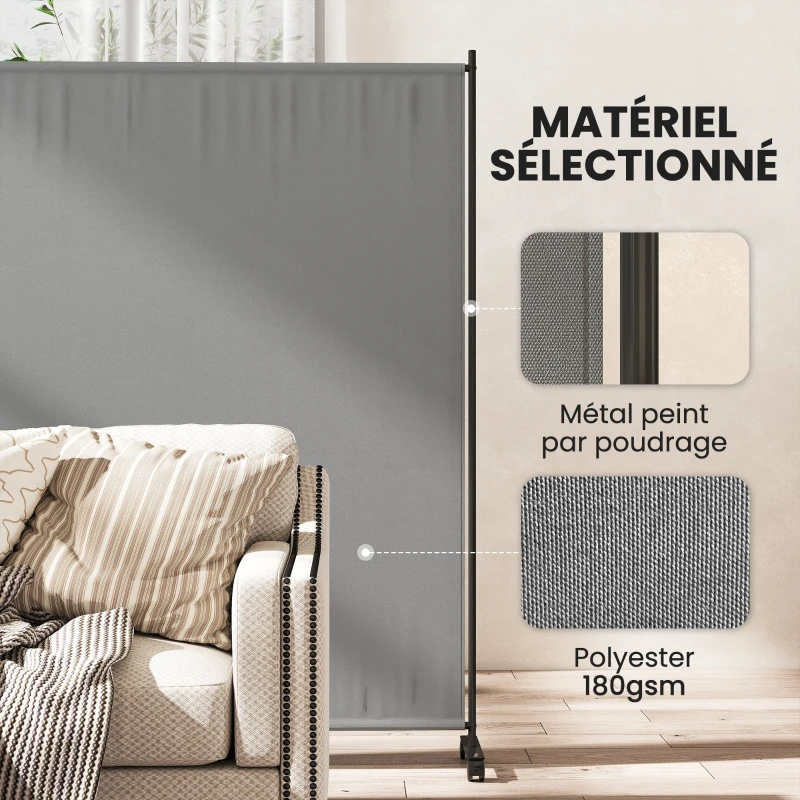 Outsunny Panneau brise-vue paravent extérieur sur roulettes pour le jardin, terrasse, balcon - dim. 183L x 30l x 181H cm - gris