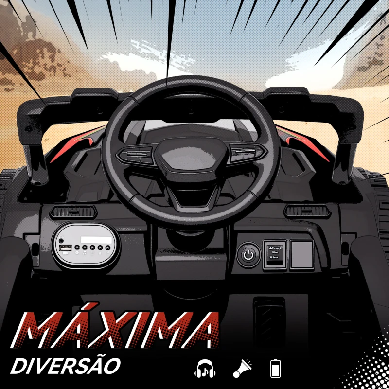 AIYAPLAY Carro Elétrico para Crianças 12V com 2 Motores Suspensão Traseira Faróis e Música 88x57,5x55,5 cm Preto