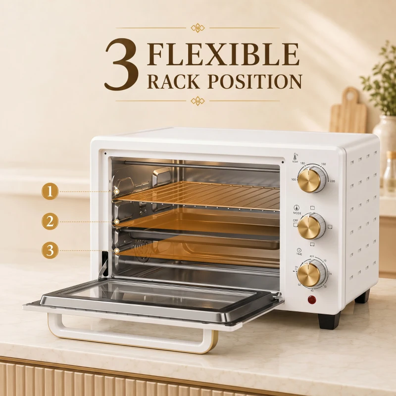 HOMCOM 21L Mini Countertop Oven, 100°C-230°C Adjustable Temperature, White