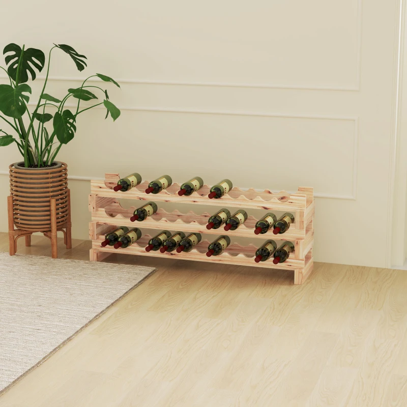 HOMCOM Casier à bouteilles pour 36 bouteilles, étagère à vin avec 3 niveaux modulable, 114×28×42,5cm, bois naturel