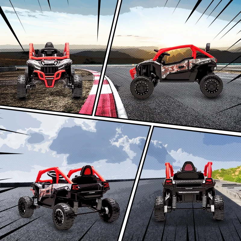 AIYAPLAY Carro Elétrico para Crianças 12V Kawasaki Teryx KRX 1000 com 2 Motores Faróis e USB 100x64x56 cm Vermelho