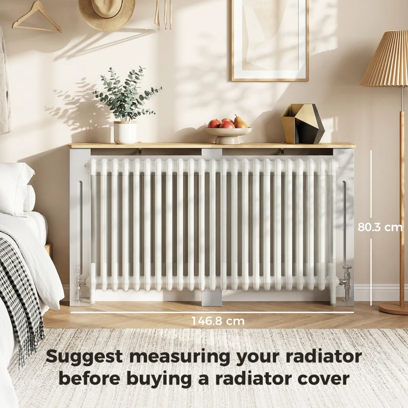 HOMCOM Slatted Radiator Cover, Painted Cabinet with Line Grill Design, 152L × 19W × 81H cm, Grey