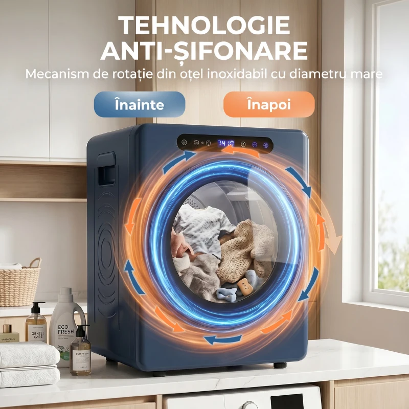 HOMCOM Mini uscător electric 1000W, 3 kg, cu display LED, 49 x 43 x 61 cm, albastru