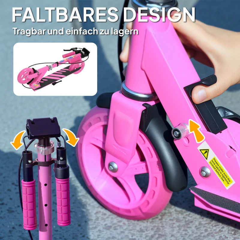AIYAPLAY Kinderstep, Dubbele Remmen, Metalen Frame, Voetsteun, Opvouwbaar, 3-8 Jaar, Roze(m-7)