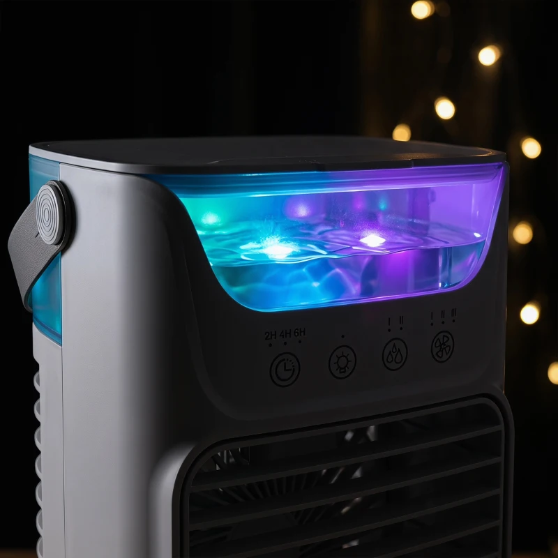 HOMCOM Rafraîchisseurs d'air par évaporation, ventilateur, 3 vitesses, 2 modes brumisation, éclairage LED RGB 7 LED, blanc