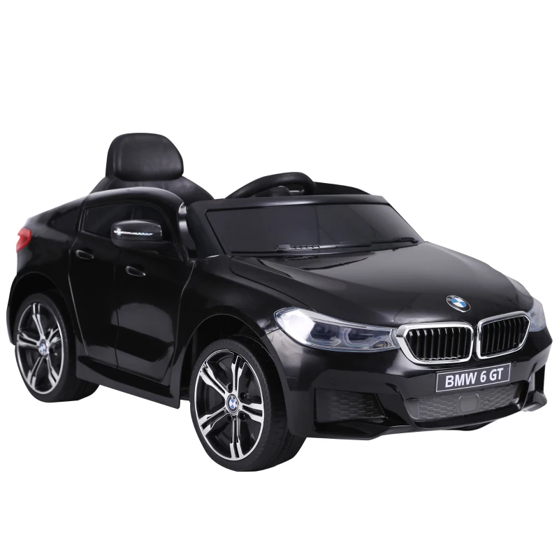 HOMCOM Coche Eléctrico BMW 6GT para Niños +3 Años Automóvil Infantil de Batería 6V con Control Remoto Luces y Sonidos MP3 USB Carga 30 kg 106x64x51 cm Negro