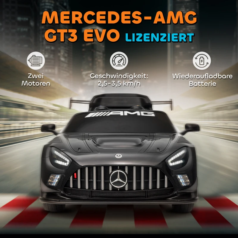 AIYAPLAY Mercedes-Elektroauto, Aufsitzauto für Kinder, 12V Batterie, LED-Lichter, Musikfunktion, Hupe, 3-8 Jahre, Schwarz